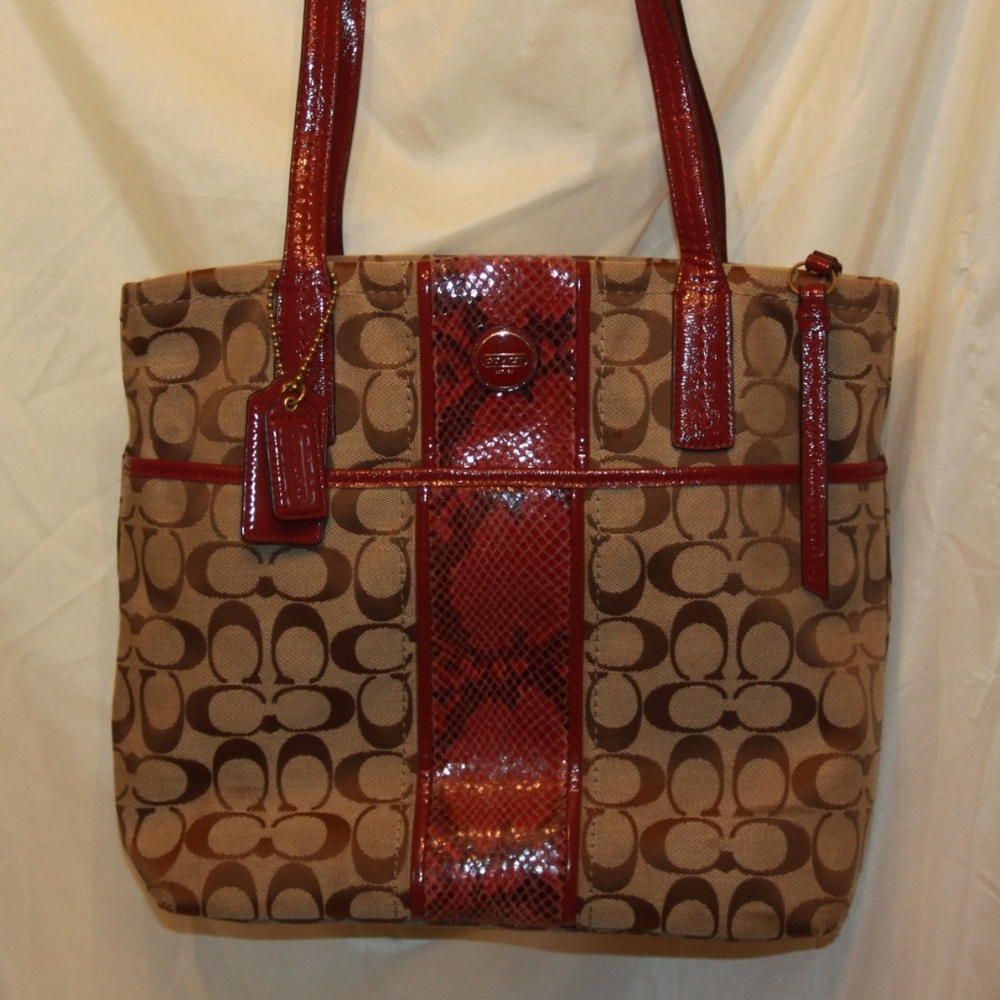 Coach F25706 Signature Python Stripe Tote Handbag - image 2